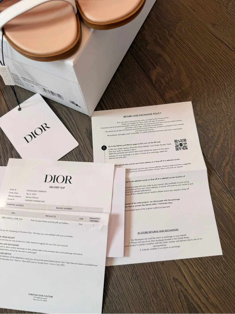 Dior Kids Navy and White Logo Strap Sandals